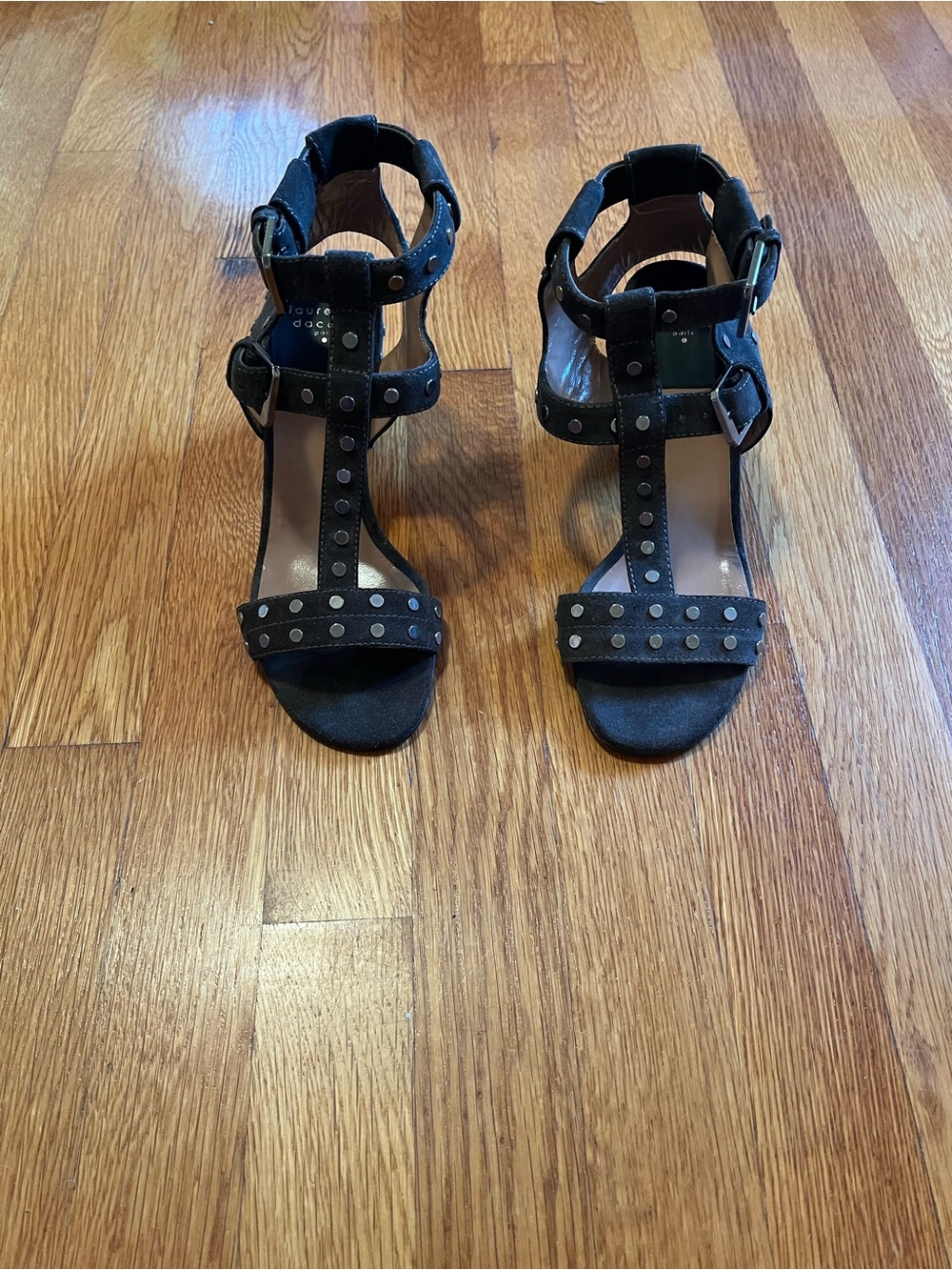 Laurence dacade Paris studded Strappy block heel suede sandal 38.5 made in Italy